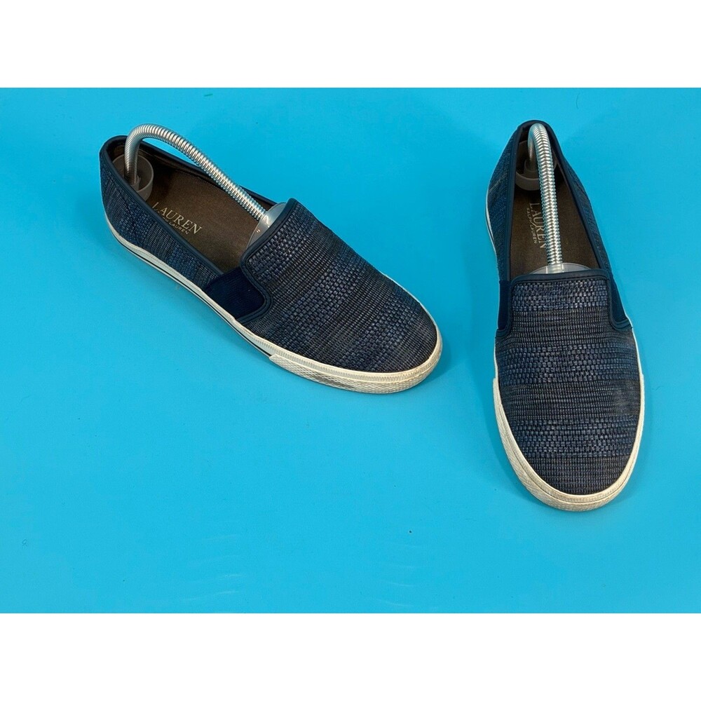 Lauren Ralph Lauren Jimmy Womens Slip On Sneakers Navy Blue Woven Size 8.5